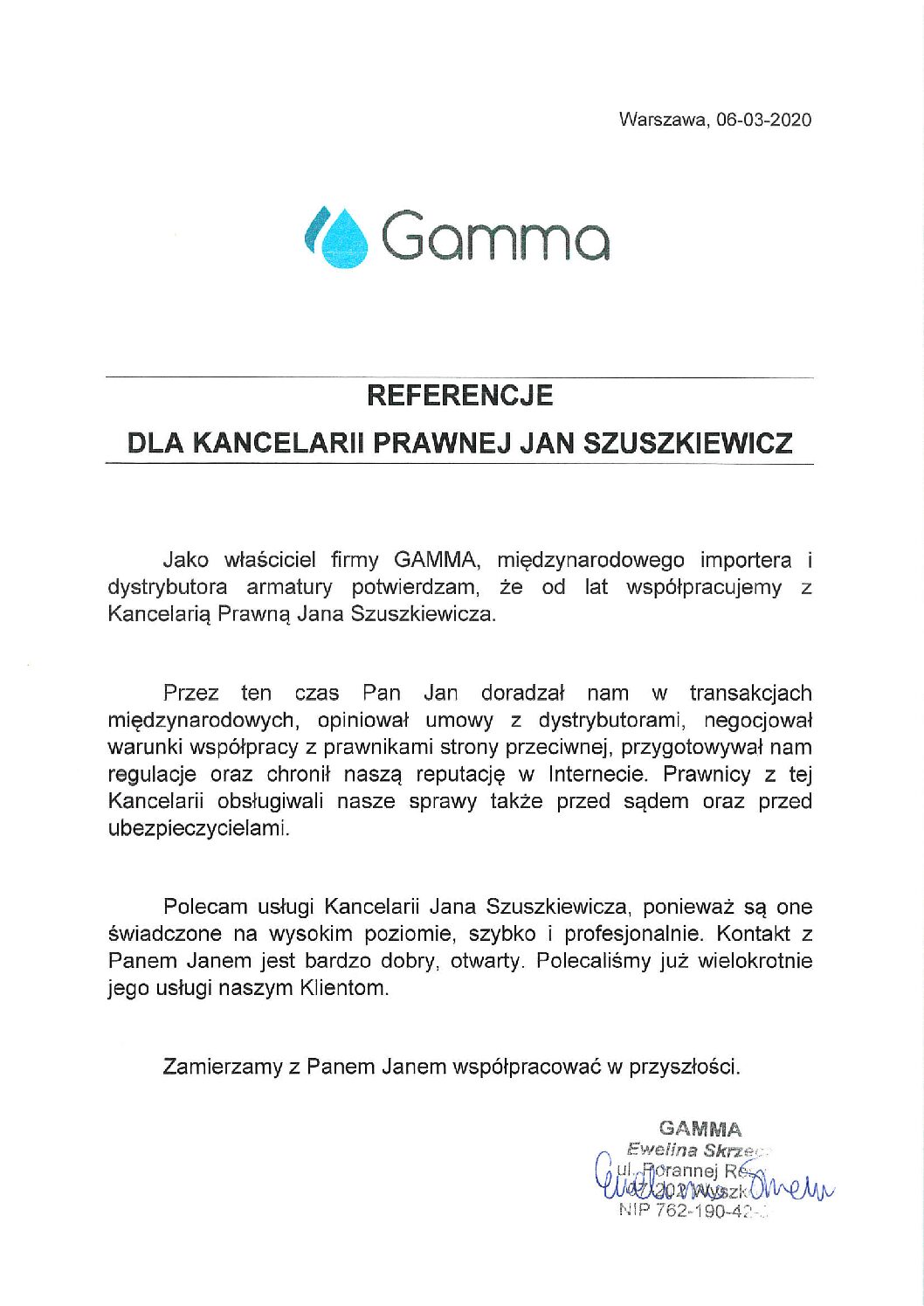 Referencja klienta kancelarii
